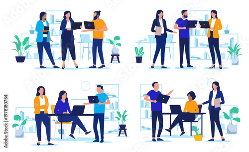 Business Team Collaboration in Modern Office Flat Illustration