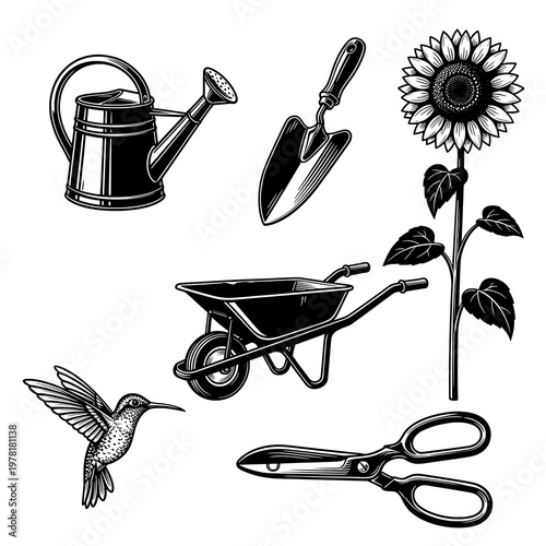 Gardening Tools and Flowers Illustration Set for Green Thumb Enthusiasts