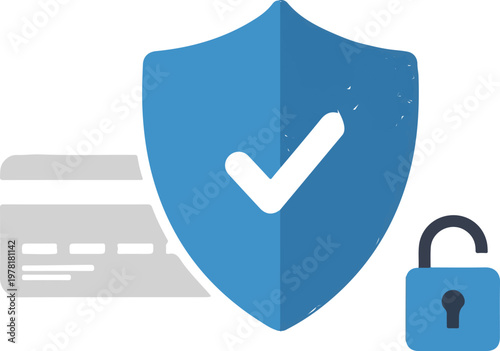 Blue shield icon with a white checkmark representing secure payment methods for safe online financial credit card transactions