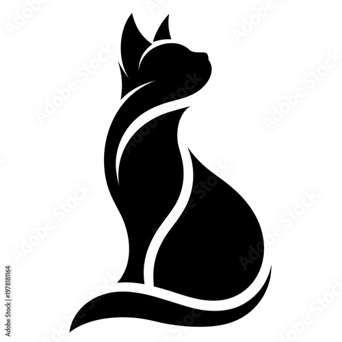 Black cat silhouette, feline icon, animal symbol, vector graphic
