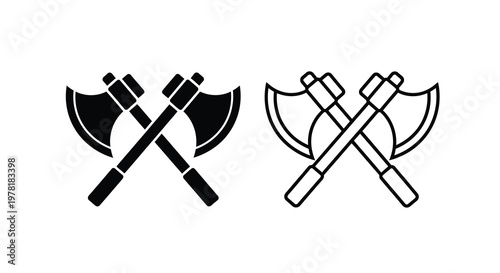 Two crossed axes shown in contrasting styles a bold black silhouette