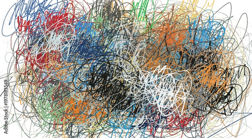 Abstract Scribble Art: Colorful Chaotic Lines on White Background, Creative Expression