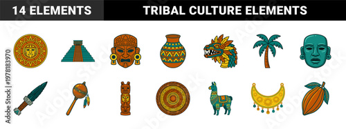Ancient Mesoamerican Tribal Vector Elements
