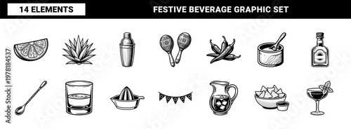 Festive Margarita and Cocktail Vector Kit