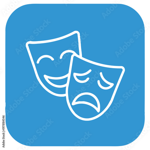Theatrical comedy and tragedy masks on blue background