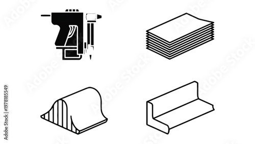 The Blueprint of Craftsmanship: A monochrome display of tools and materials essential for constructing, renovating, or repairing, illustrating the raw elements involved in various tasks.