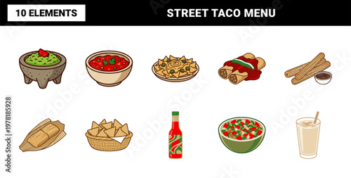 Mexican Cuisine Food Illustration Set