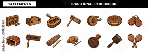 Folk Wood Percussion Instruments Collection.