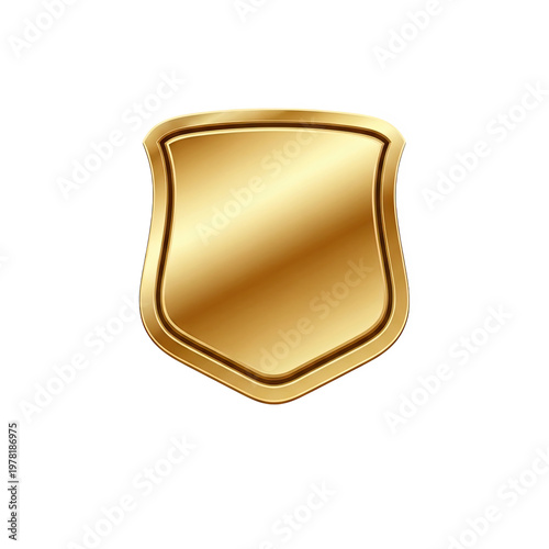 Golden shield icon isolated on transparent background with shiny surface