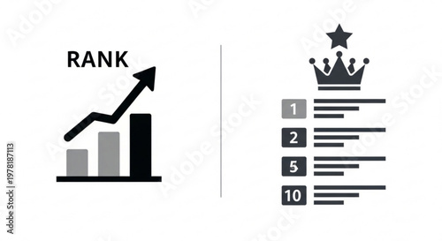 A vector graphic illustrating a ranking system with a bar chart and crown icon