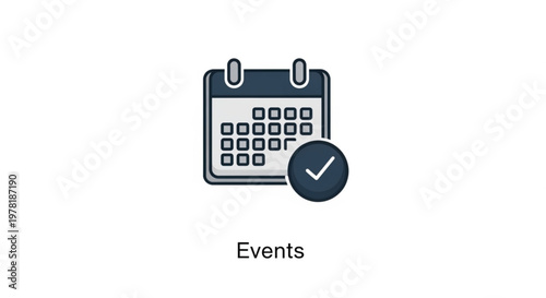 A minimalist vector graphic of a calendar with a checkmark icon representing events and scheduling