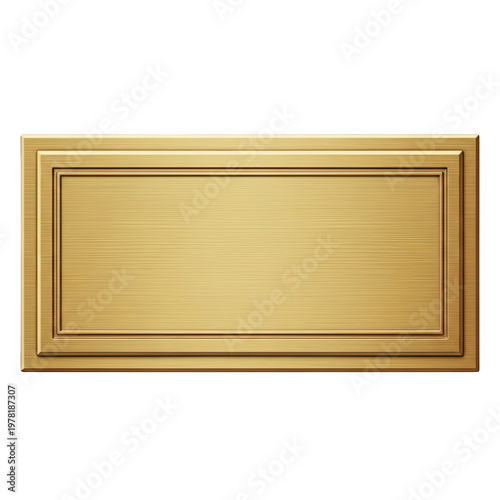 Gold plaque with a brushed metal finish and double border isolated on transparent background