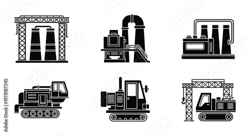 Black and white illustration of combine harvesters and wheat sheaves