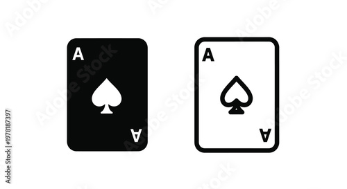 Two playing cards an ace of spades shown in contrasting color schemes silhouette