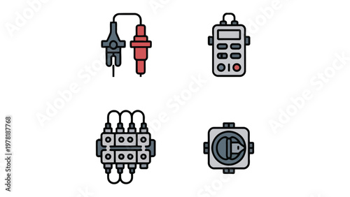 Electronic Components Set: A diverse set of precision electronic components, each designed for specific technical applications, meticulously organized to showcase their unique properties and uses. 