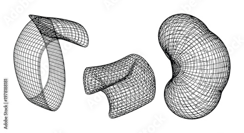 Wireframe geometric shapes in varying forms and dark shades