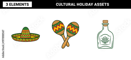 Mexican Fiesta Cultural Elements Set