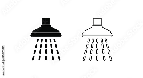 Two showerhead icons one filled and one outlined depict water flow silhouette