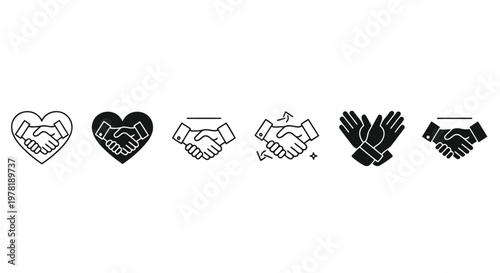 Evolution of handshake symbols representing different types of agreements and connections Vector