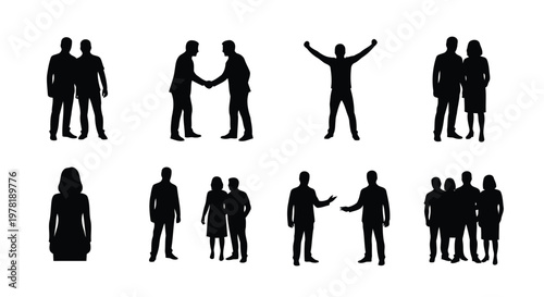 Diverse silhouettes depicting various interpersonal interactions and group dynamics Vector