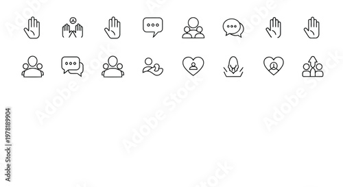 Collection of icons representing various communication and social interaction concepts Vector