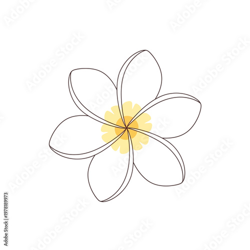 Simple flat 2D pastel vector illustration of tiare flower blossom
