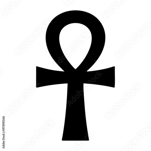 A black Ankh symbol on a white background, representing eternal life and ancient Egyptian culture
