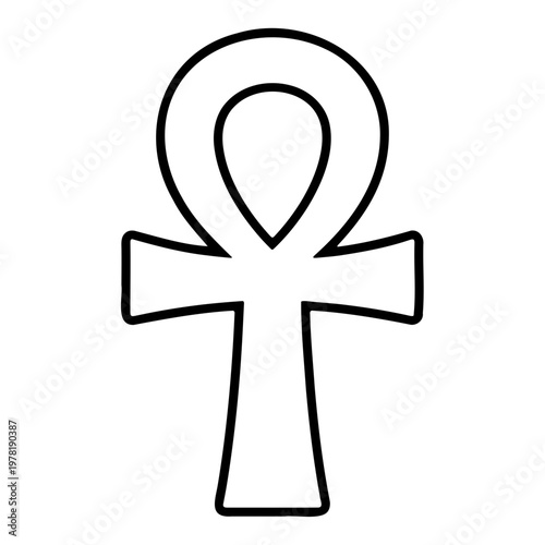 A minimalist vector graphic of an ancient Egyptian ankh symbol