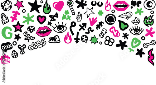 Vibrant collection of eclectic graffiti and street art symbols Vector