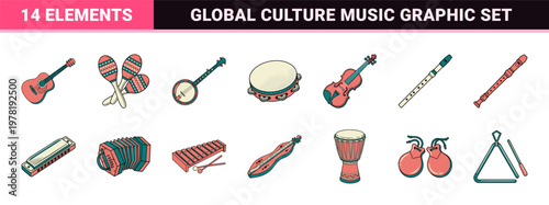Folk Music Instrument Vector Set