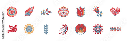 Slavic Folk Botanical Ornament Elements