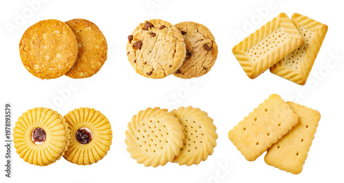 Assortment of baked biscuits and sweet cookies variety