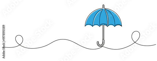 Open umbrella hovering above continuous line on white background. no editable strokes