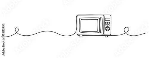 Microwave oven placed idle on continuous line background. no editable strokes