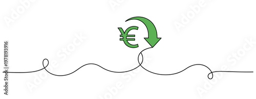 Euro currency symbol declining with downward arrow on white. no editable strokes
