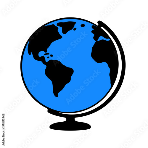 A minimalist vector illustration of a globe with a blue and black design