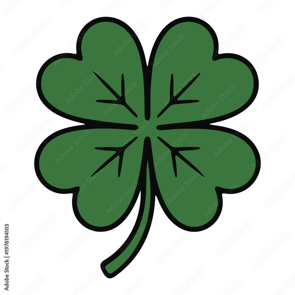 Fototapeta premium A green four-leaf clover vector graphic on a white background