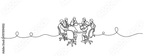 Business team meeting around round table in office setting. no editable strokes