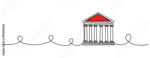 Classical bank building connected by continuous line drawing. no editable strokes