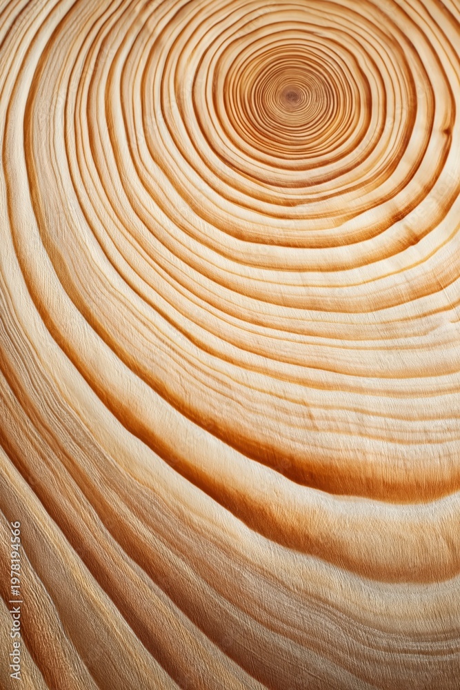 Fototapeta premium Curved wood grain with layered growth rings on vertical section