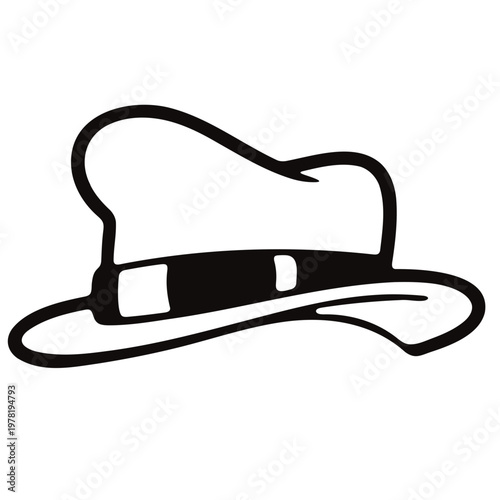 A minimalist vector illustration of a classic fedora hat in black and white