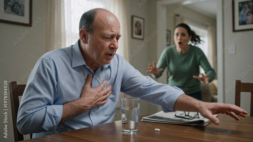 Fototapeta premium Man with chest pain reaching for help