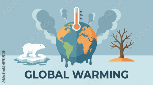 Photos Global Warming and Climate Change Impact Illustration with Melting Earth