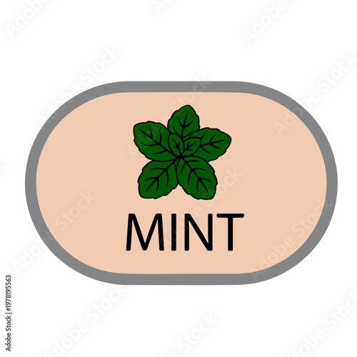 A minimalist vector graphic of a mint leaf logo on a beige background