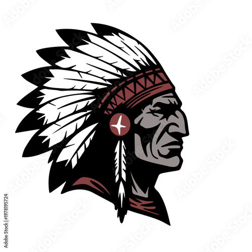 Fotografia A vector graphic illustration of a Native American chief's head in profile, wear