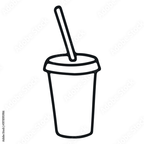 A simple line art illustration of a disposable cup with a straw