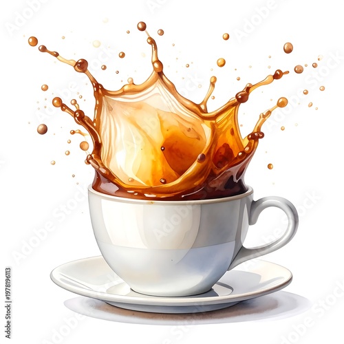 A white cup on a saucer with splashing liquid (2)