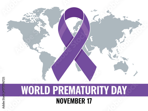 A purple ribbon on a world map for World Prematurity Day on November 17