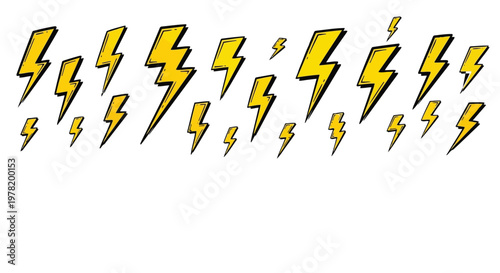 Collection of comic-style lightning bolt symbols in various sizes and orientations Vector