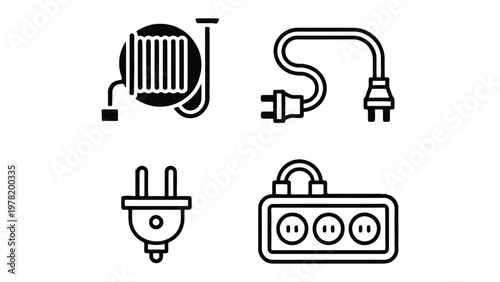 Electric Accessories Illustration: A collection of simple black and white illustrations of various electric accessories, offering a clean and modern aesthetic.